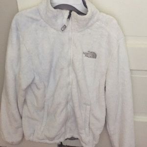 White Fuzzy North Face Zip Up Jacket